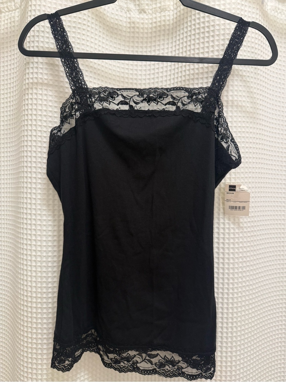 Y2K Deadstock Cotton Black Lace-Trim Camisole/Tank - size M
